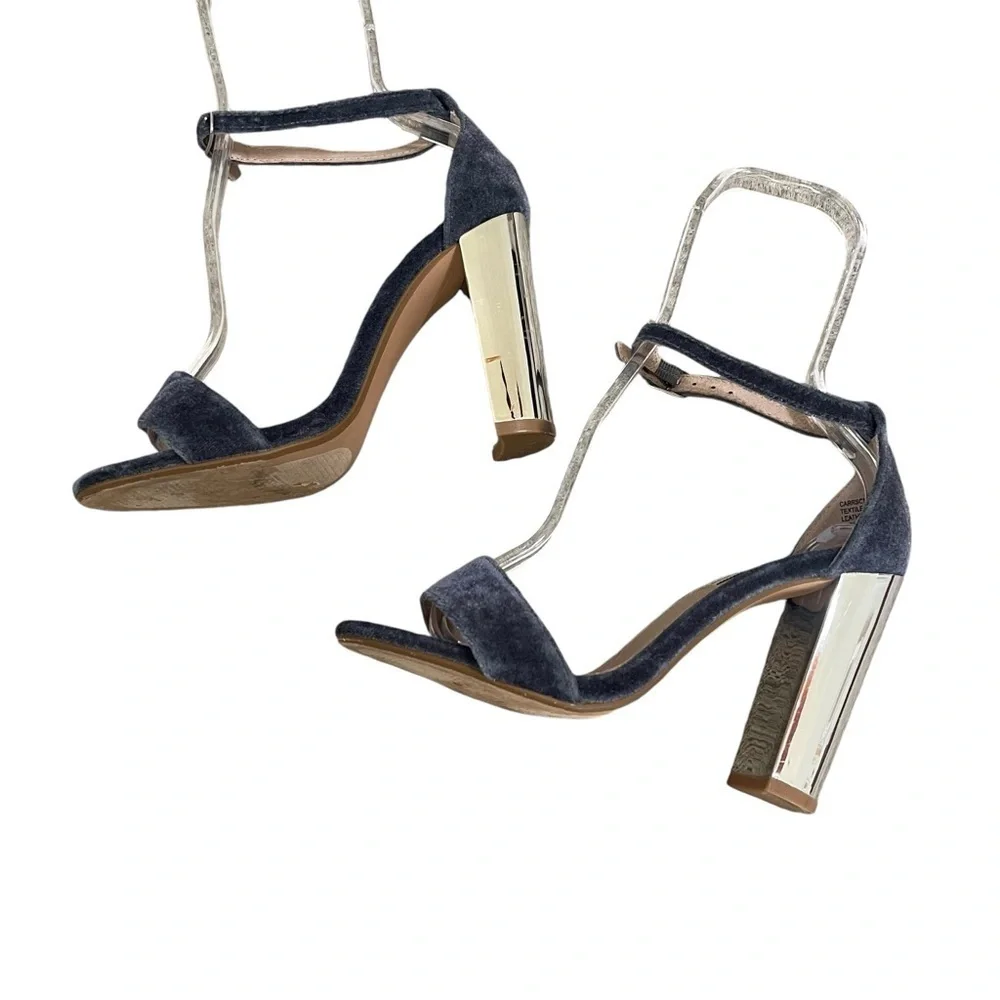Steve Madden Blue Metallic Velvet Block Heel 6.5 Silver